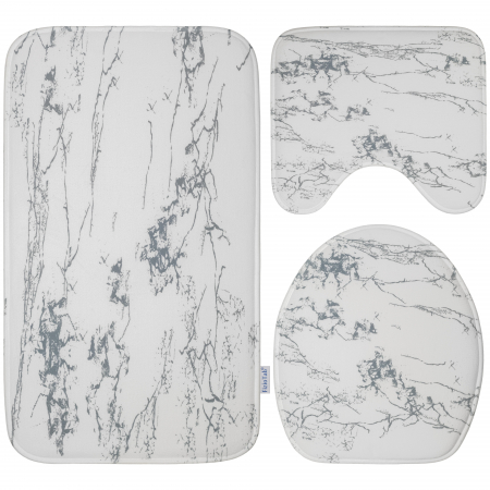 Covorase baie - Set 3 Covorase Baie FizioTab®, Antiderapante, Alb Gri