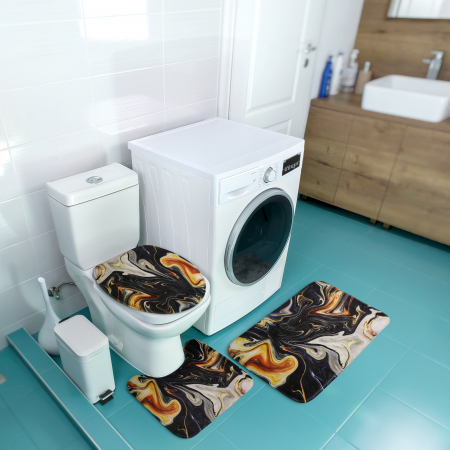 Set 3 Covorase Baie FizioTab®, Antiderapante, Model Abstract Negru Auriu [1]