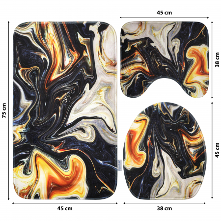 Set 3 Covorase Baie FizioTab®, Antiderapante, Model Abstract Negru Auriu [3]
