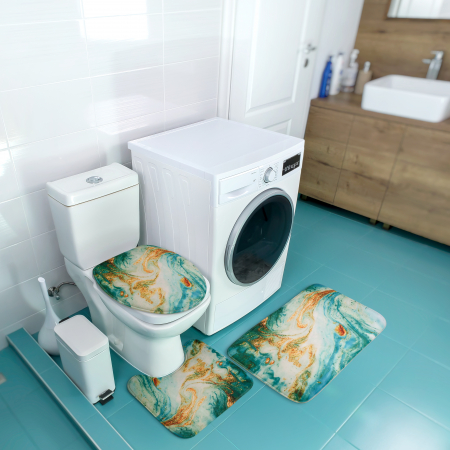 Set 3 Covorase Baie FizioTab®, Antiderapante, Model Abstract Verde Auriu [1]