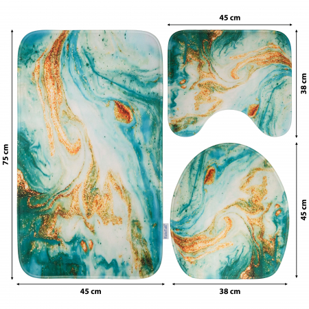 Set 3 Covorase Baie FizioTab®, Antiderapante, Model Abstract Verde Auriu [3]