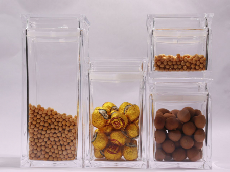 Set 4 Recipiente FizioTab® din Acril pentru Depozitare Alimente, Borcan cu Capac Etans, Transparent, 1500ml/1000ml/800ml/400ml [1]