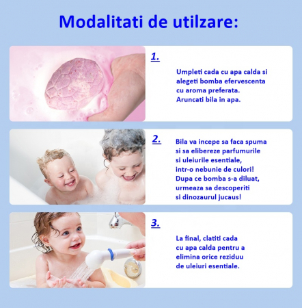 Set 6 Bombe de Baie Efervescente cu Surpiza in Interior, Arome si Culori Diferite, FizioTab® Dino Bath Bombs, Bile de Baie pentru Copii cu Uleiuri Esentiale [5]