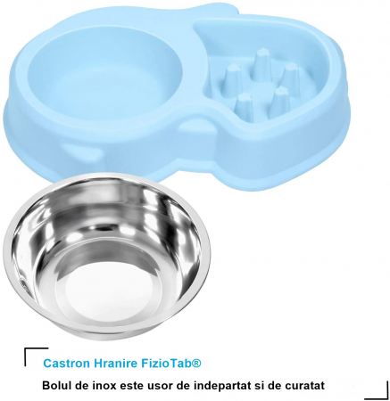 Set Castron 2 in 1, Hranire Lenta si Bol pentru Apa, FizioTab® si 2 Pungi Igienice, pentru Caini de Talie Mica si Medie, Albastru [5]