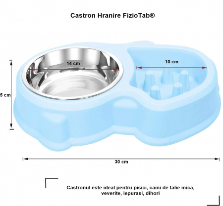 Set Castron 2 in 1, Hranire Lenta si Bol pentru Apa, FizioTab® si 2 Pungi Igienice, pentru Caini de Talie Mica si Medie, Albastru [4]