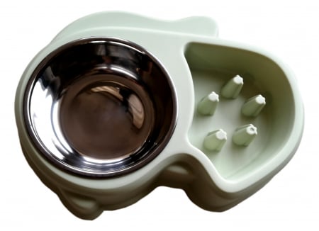 Castroane si boluri animale - Set Castron 2 in 1, Hranire Lenta si Bol pentru Apa, FizioTab® si 2 Pungi Igienice, Verde
