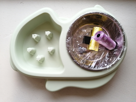 Set Castron 2 in 1, Hranire Lenta si Bol pentru Apa, FizioTab® si 2 Pungi Igienice, Verde [1]