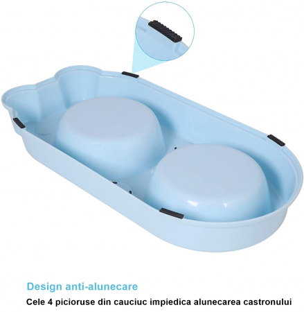 Set Castron Hranire FizioTab® Panda cu 2 Boluri de Inox si 2 Pungi Igienice, pentru Pisici si Caini de Talie Mica, Albastru [6]