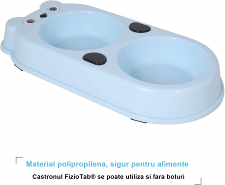 Set Castron Hranire FizioTab® Panda cu 2 Boluri de Inox si 2 Pungi Igienice, pentru Pisici si Caini de Talie Mica, Albastru [4]