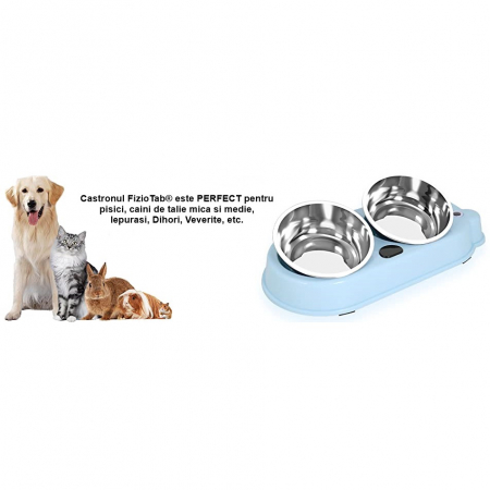 Set Castron Hranire FizioTab® Panda cu 2 Boluri de Inox si 2 Pungi Igienice, pentru Pisici si Caini de Talie Mica, Albastru [3]