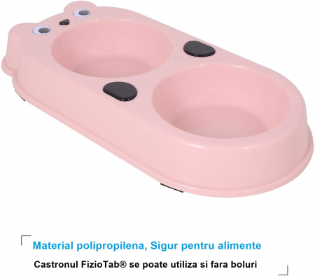Set Castron Hranire FizioTab® Panda cu 2 Boluri de Inox si 2 Pungi Igienice, pentru Pisici si Caini de Talie Mica, Roz [3]