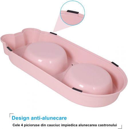 Set Castron Hranire FizioTab® Panda cu 2 Boluri de Inox si 2 Pungi Igienice, pentru Pisici si Caini de Talie Mica, Roz [5]