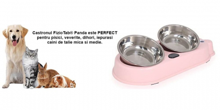 Set Castron Hranire FizioTab® Panda cu 2 Boluri de Inox si 2 Pungi Igienice, pentru Pisici si Caini de Talie Mica, Roz [7]