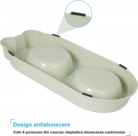 Set Castron Hranire FizioTab® Panda cu 2 Boluri de Inox si 2 Pungi Igienice, pentru Pisici si Caini de Talie Mica, Verde [5]