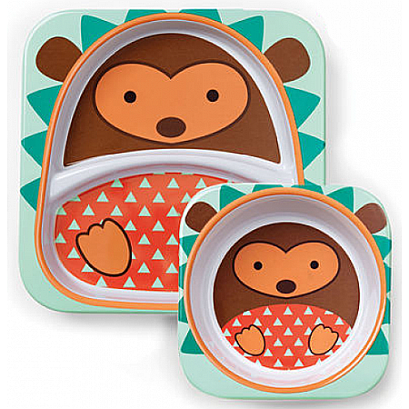 Set de masa si tacamuri pentru copii din fibra de bambus, farfurie 2 compartimente, FizioTab Kids, Arici [2]