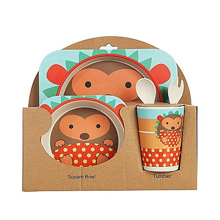 Set de masa si tacamuri pentru copii din fibra de bambus, farfurie 2 compartimente, FizioTab Kids, Arici [1]