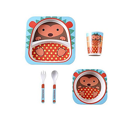 Bebe&Copii - Set de masa si tacamuri pentru copii din fibra de bambus, farfurie 2 compartimente, FizioTab Kids, Arici