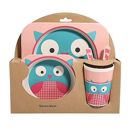 Bebe&Copii - Set de masa si tacamuri pentru copii din fibra de bambus, farfurie 2 compartimente, FizioTab Kids BBOwl