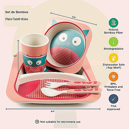 Set de masa si tacamuri pentru copii din fibra de bambus, farfurie 2 compartimente, FizioTab Kids BBOwl [7]