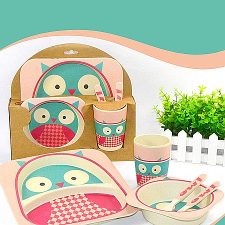 Set de masa si tacamuri pentru copii din fibra de bambus, farfurie 2 compartimente, FizioTab Kids BBOwl [1]
