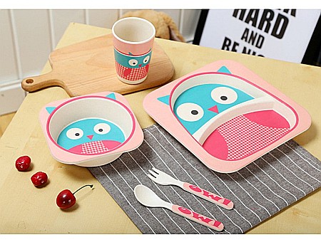 Set de masa si tacamuri pentru copii din fibra de bambus, farfurie 2 compartimente, FizioTab Kids BBOwl [3]