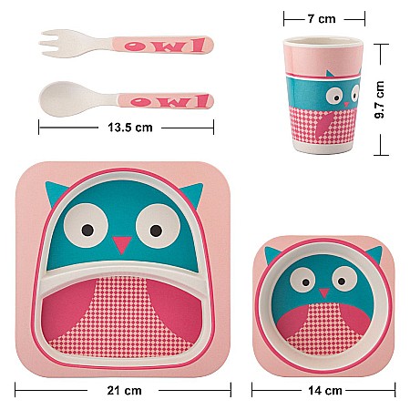 Set de masa si tacamuri pentru copii din fibra de bambus, farfurie 2 compartimente, FizioTab Kids BBOwl [2]