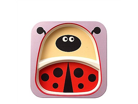 Set de masa si tacamuri pentru copii din fibra de bambus, farfurie 2 compartimente, FizioTab Kids, Buburuza [3]