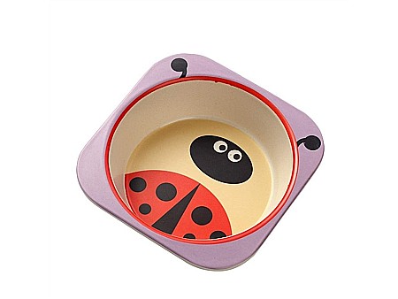 Set de masa si tacamuri pentru copii din fibra de bambus, farfurie 2 compartimente, FizioTab Kids, Buburuza [2]