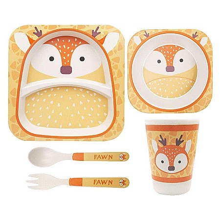 Bebe&Copii - Set de masa si tacamuri pentru copii din fibra de bambus, farfurie 2 compartimente, FizioTab Kids, Caprioara