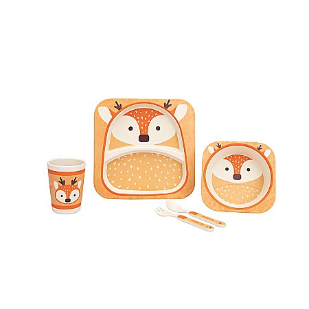 Set de masa si tacamuri pentru copii din fibra de bambus, farfurie 2 compartimente, FizioTab Kids, Caprioara [6]