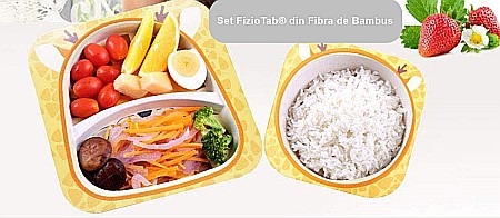 Set de masa si tacamuri pentru copii din fibra de bambus, farfurie 2 compartimente, FizioTab Kids, Caprioara [8]