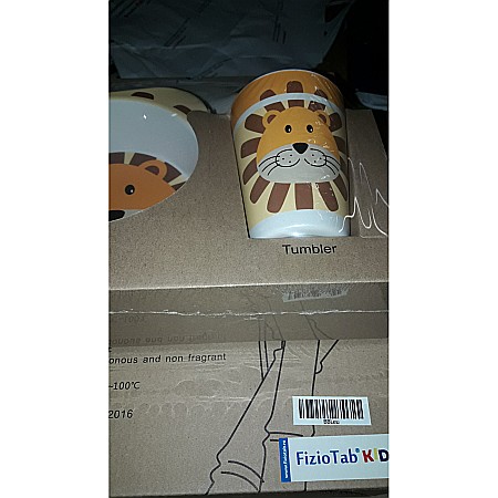 Set de masa si tacamuri pentru copii din fibra de bambus, farfurie 2 compartimente, FizioTab Kids, Leu [12]