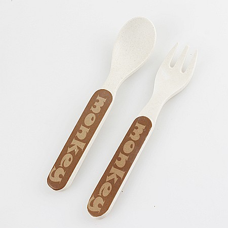 Set de masa si tacamuri pentru copii din fibra de bambus, farfurie 2 compartimente, FizioTab Kids, Maimuta [8]