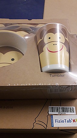 Set de masa si tacamuri pentru copii din fibra de bambus, farfurie 2 compartimente, FizioTab Kids, Maimuta [9]