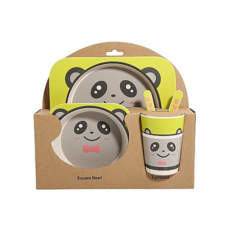 Set de masa si tacamuri pentru copii din fibra de bambus, farfurie 2 compartimente, FizioTab Kids, Panda [1]
