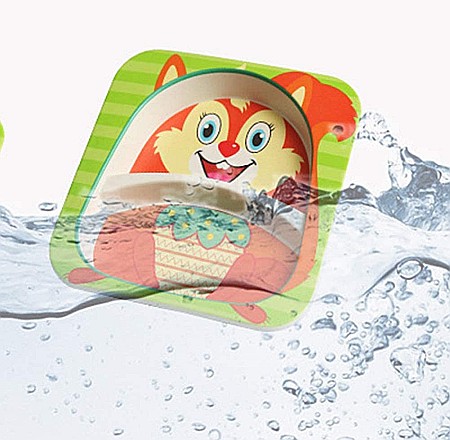 Set de masa si tacamuri pentru copii din fibra de bambus, farfurie 2 compartimente, FizioTab Kids Veverita [4]