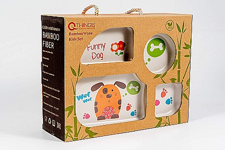Set de masa si tacamuri pentru copii din fibra de bambus, farfurie 4 compartimente, FizioTab Kids, Catel [3]