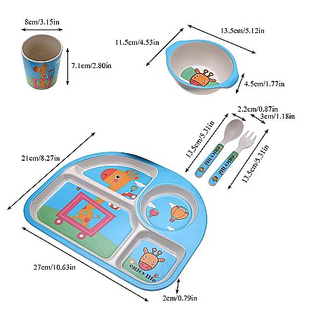 Set de masa si tacamuri pentru copii din fibra de bambus, farfurie 4 compartimente, FizioTab Kids, Girafa [2]