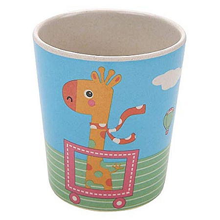 Set de masa si tacamuri pentru copii din fibra de bambus, farfurie 4 compartimente, FizioTab Kids, Girafa [4]