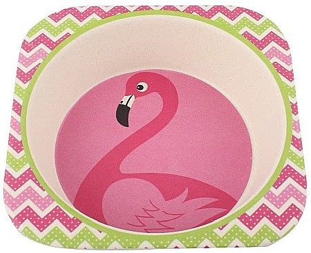Set de masa si tacamuri pentru copii din fibra de bambus, farfurie cu 2 compartimente, FizioTab Kids, Flamingo [14]