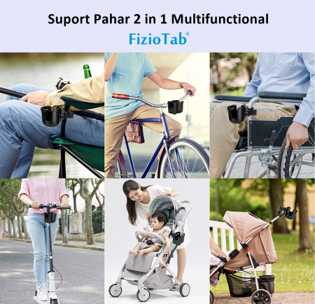 Suport Pahar Universal FizioTab® pentru Biberon, Telefon pentru Carucior, Bicicleta, 2 in 1, Prindere 360°, Rezistent si Stabil, Negru [6]