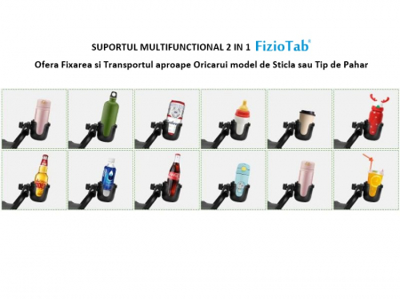 Suport Pahar Universal FizioTab® pentru Biberon, Telefon pentru Carucior, Bicicleta, 2 in 1, Prindere 360°, Rezistent si Stabil, Negru [9]