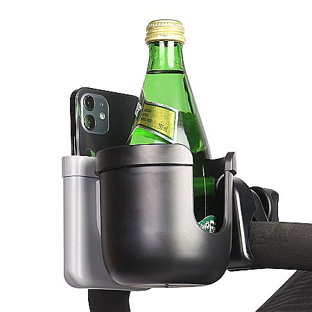 Suport Pahar Universal FizioTab® pentru Biberon, Telefon pentru Carucior, Bicicleta, 2 in 1, Prindere 360°, Rezistent si Stabil, Negru cu Gri [9]