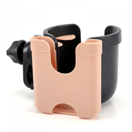 Suporti pahar carucior - Suport Pahar Universal FizioTab® pentru Biberon, Telefon pentru Carucior, Bicicleta, 2 in 1, Prindere 360°, Rezistent si Stabil, Negru cu Roz Perlat