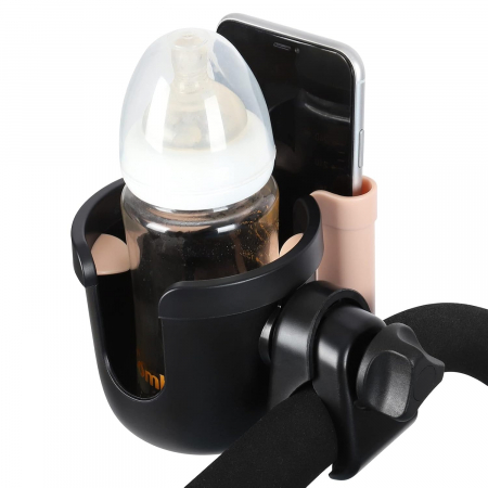 Suport Pahar Universal FizioTab® pentru Biberon, Telefon pentru Carucior, Bicicleta, 2 in 1, Prindere 360°, Rezistent si Stabil, Negru cu Roz Perlat [7]