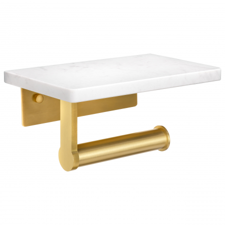 Suporti hartie igienica - Suport Rola Hartie Igienica FizioTab® din Metal cu Raft din Marmura pentru Depozitare Telefon, Servetele sau alte Accesorii, Alb/Auriu