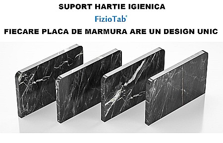 Suport Rola Hartie Igienica FizioTab® din Metal cu Raft din Marmura pentru Depozitare Telefon, Servetele sau alte Accesorii, Negru/Auriu [3]