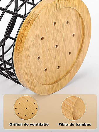 Suport Rotund FizioTab® pentru Tacamuri si Ustensile de Bucatarie, din Metal si Fibra de Bambus, 13x15 cm [4]
