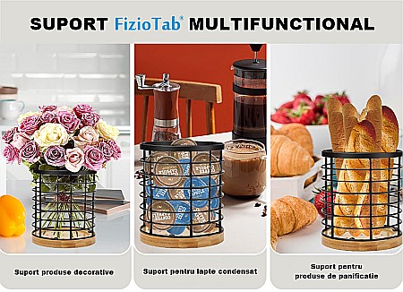 Suport Rotund FizioTab® pentru Tacamuri si Ustensile de Bucatarie, din Metal si Fibra de Bambus, 13x15 cm [1]
