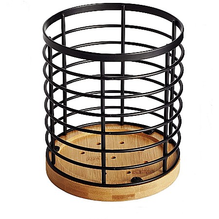 Home&Garden - Suport Rotund FizioTab® pentru Tacamuri si Ustensile de Bucatarie, din Metal si Fibra de Bambus, 13x15 cm
